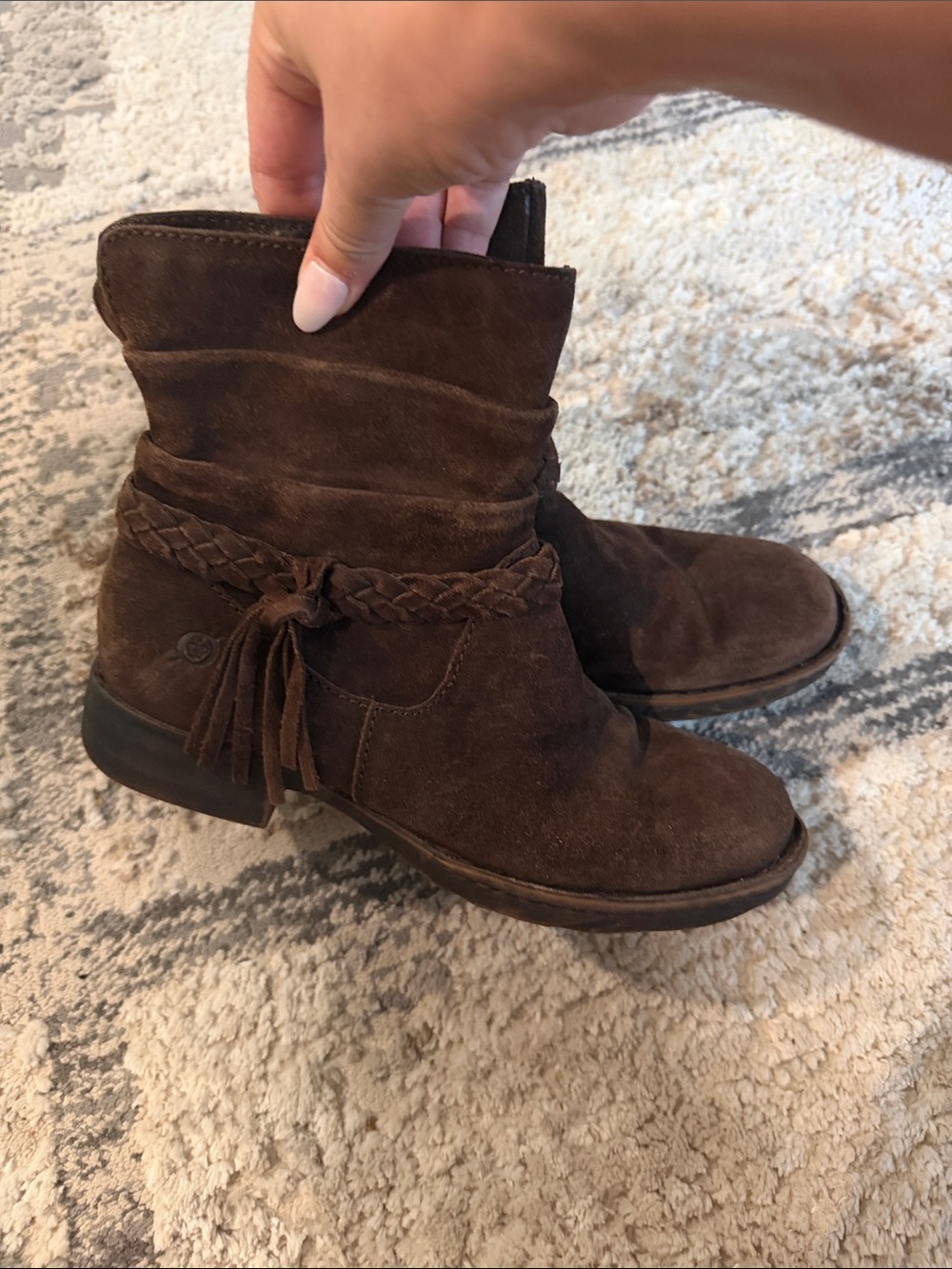 Born Women's Brown Suede Braided Ankle Boots